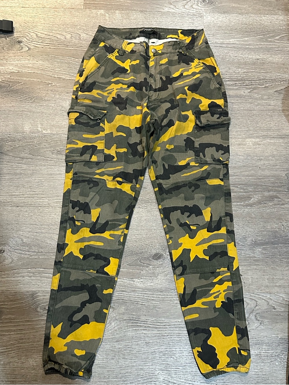 American Bazi Camo Cargo Pants Size L Yellow Green Black Y2K Streetwear